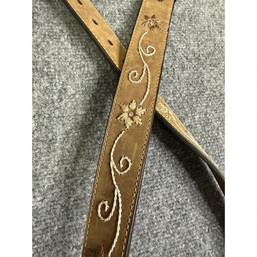 Nocona Brown Leather Floral Rhinestone Belt Women's Size Large